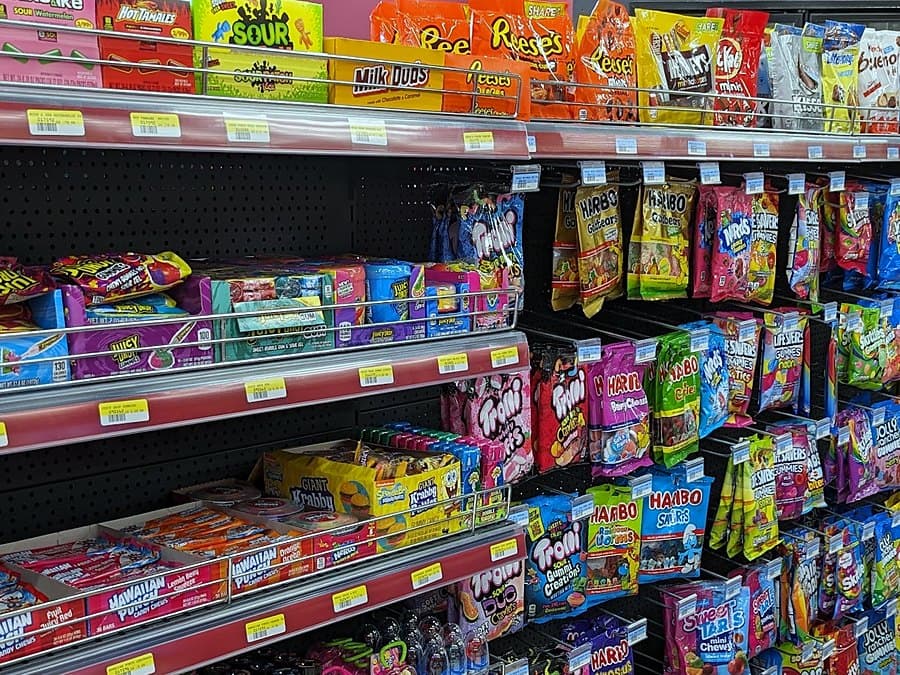 Candy wall with Reese’s, Sour Patch, Haribo and Trolli